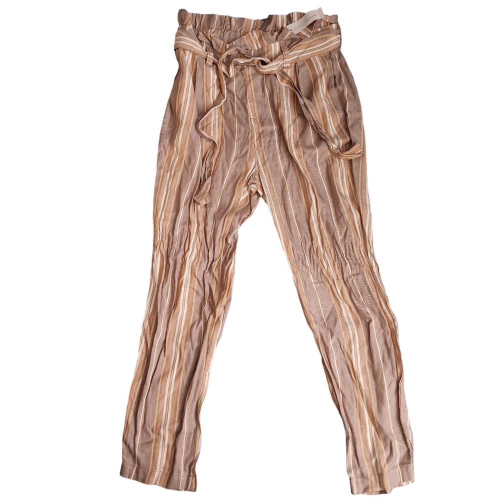 New York & Co. Soho Belted Multi Striped Paper Bag Pants Women's Sz Small NWT